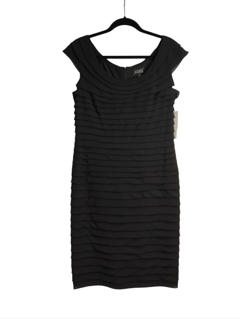 ADRIANNA PAPELL NWT Shutter-Pleated Sheath Dress In Classic Black Size 14